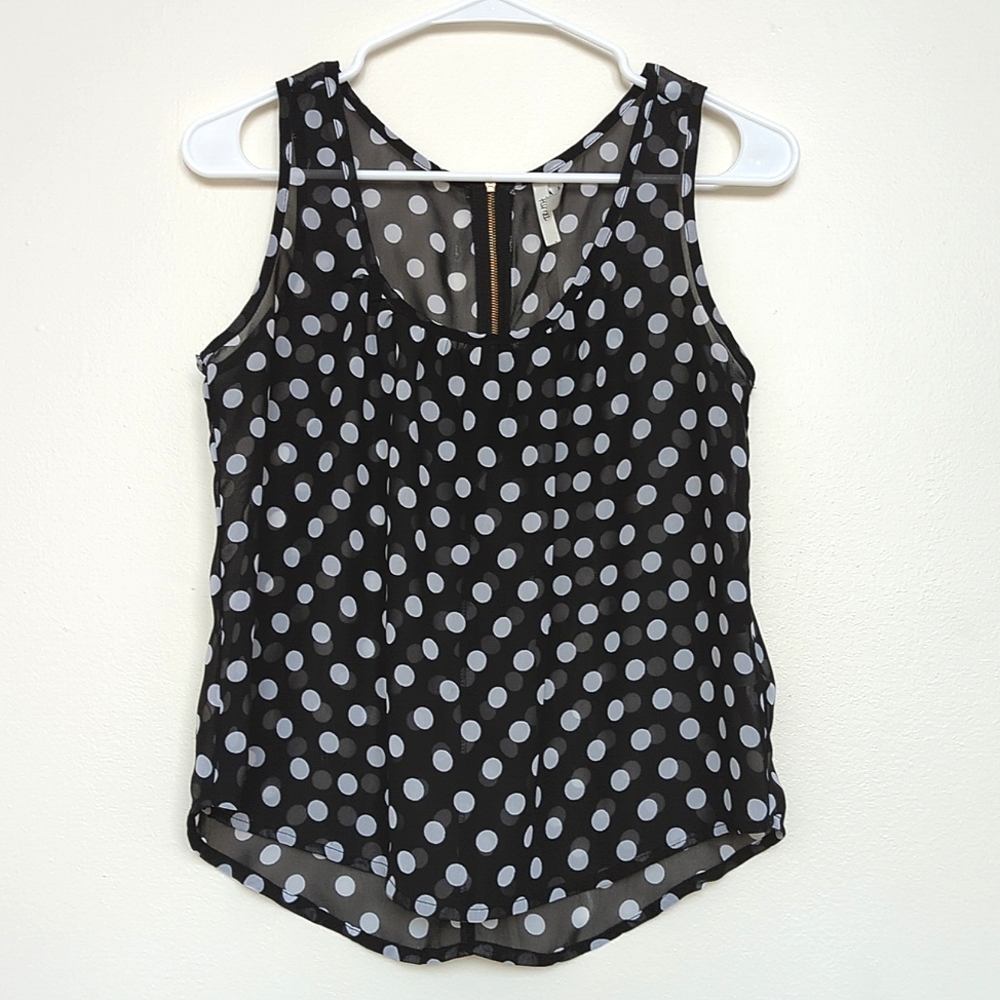 Black + White Polka Dot Sheer Tank Blouse